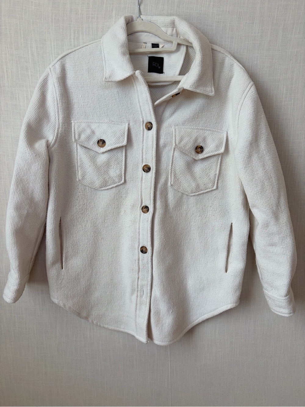 Cream Button-Front Shacket Jacket - Picture 2 of 5